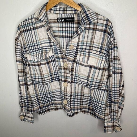 Zara Plaid Crop Button Down Shirt - Picture 3 of 8